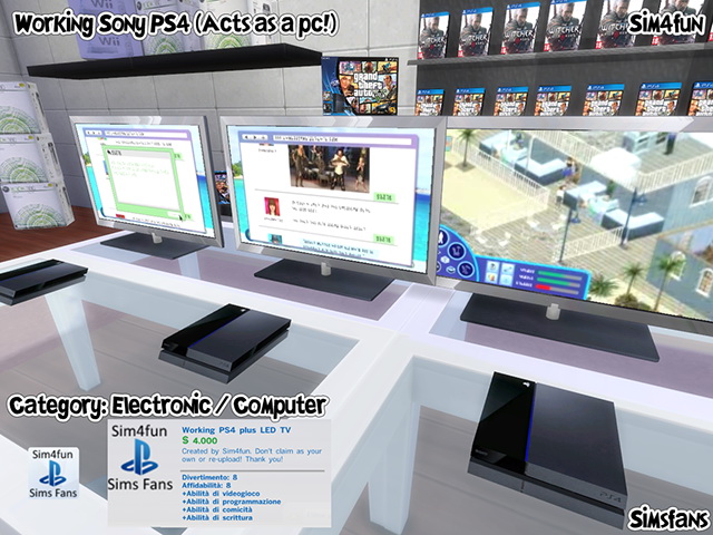 Sims 4 Working PS4 plus LED TV (PC) by Sim4fun at Sims Fans