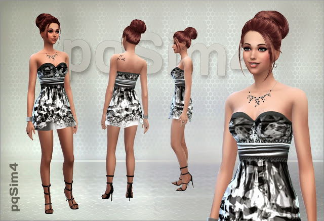 Sims 4 White and Black Cocktail Dress at pqSims4