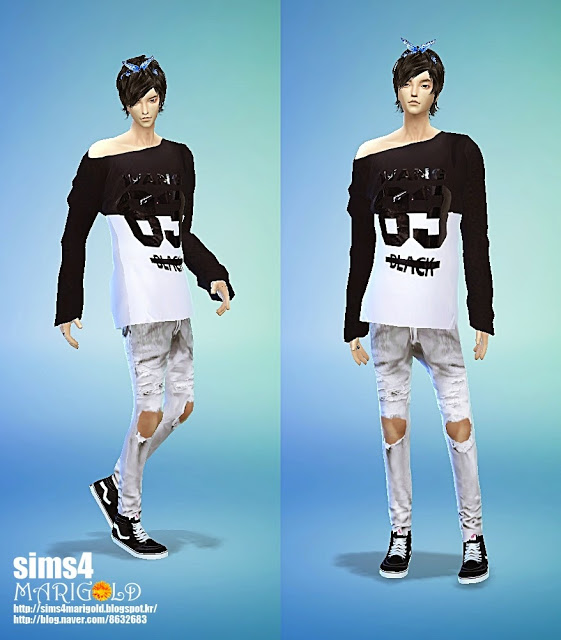 Sims 4 Male off shoulder loose fit Tee at Marigold