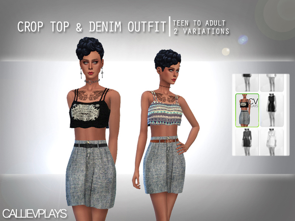 Sims 4 Crop Top & Denim Outfit by Callie V at TSR