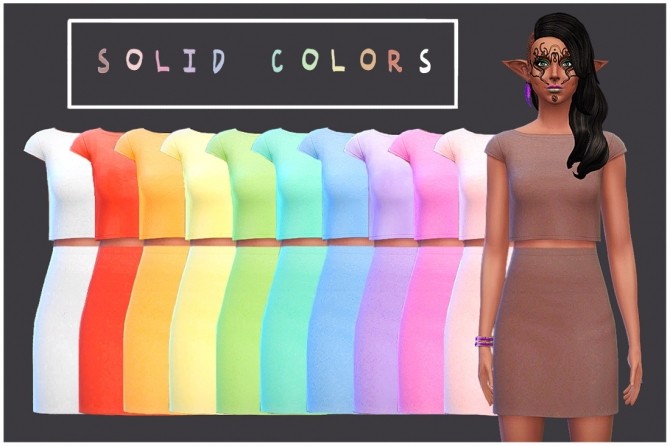 Sims 4 Matching Crop Tops and High Waisted Skirts at ThatMalorieGirl