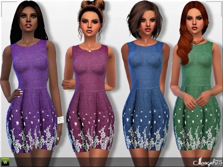 Denim Floral Dress by Margie at Sims Addictions » Sims 4 Updates