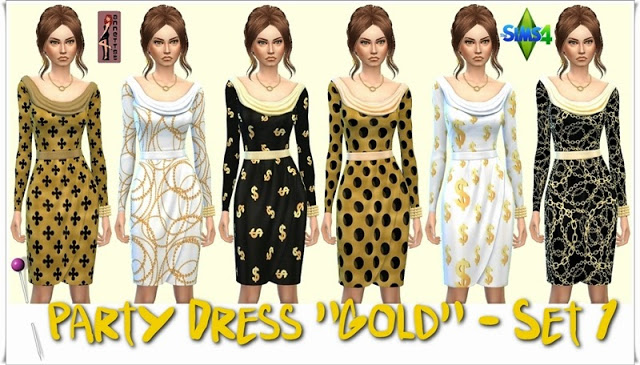 Sims 4 Party Dress Gold Set 1 + Set 2 at Annett’s Sims 4 Welt