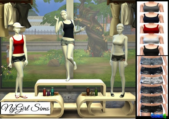 Sims 4 Stars and Stripes Denim Shorts + Racerback Tank at NyGirl Sims