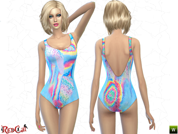 Sims 4 Rainbow Print Swimsuit by RedCat at TSR