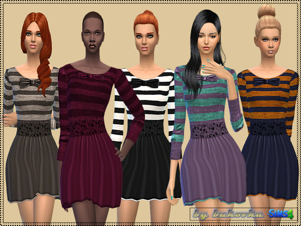 Sims 4 Dress Bow and Stripes by bukovka at TSR