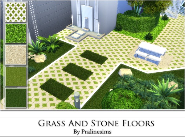 Sims 4 Grass And Stone Floors by Pralinesims at TSR