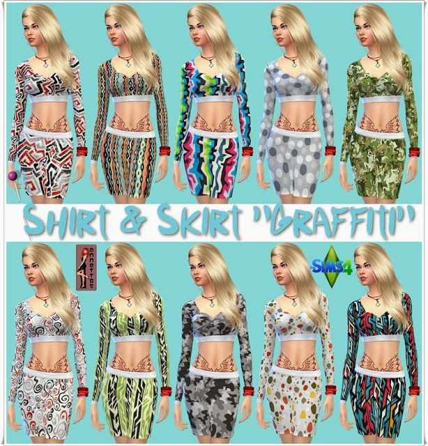 Sims 4 Graffiti Shirt & Skirt at Annett’s Sims 4 Welt