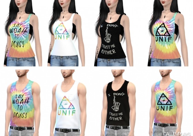Sims 4 4 printed UNIF tank tops at CallieV Plays