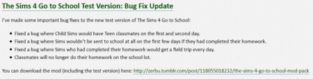 The Sims 4 Go to School Test Version: Bug Fix Update at Zerbu