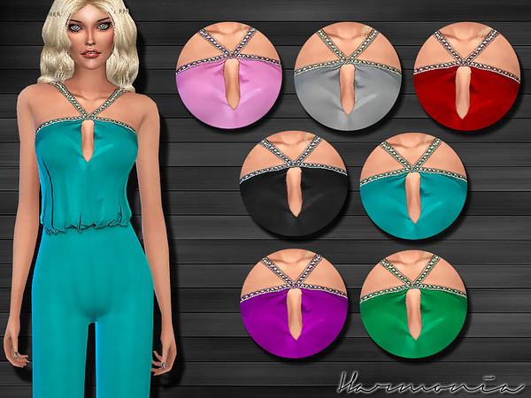 Sims 4 Embellished Angled Strap Jumpsuit by Harmonia at TSR