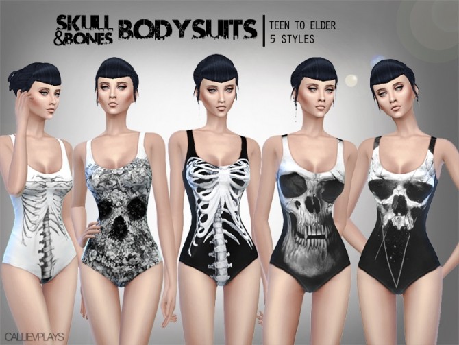 Sims 4 5 skull themed bodysuits at CallieV Plays