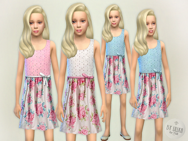 Sims 4 Pink Floral Dress by lillka at TSR