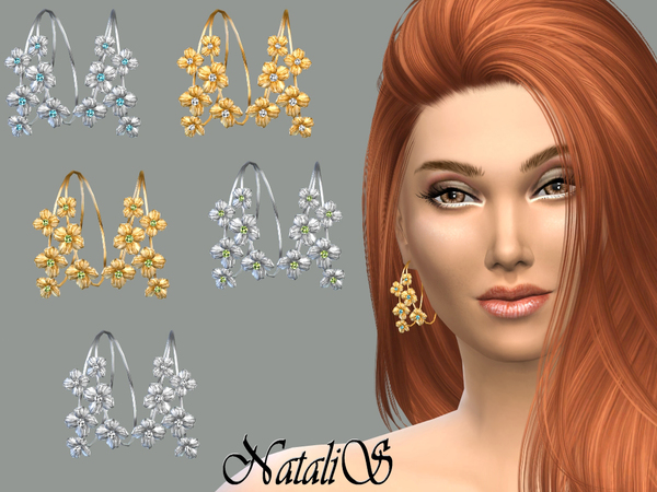 Sims 4 Hoop flower earrings by NataliS at TSR