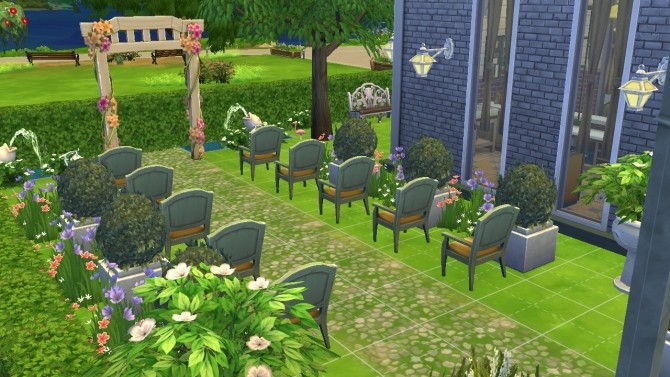 Sims 4 Willow Creek Lounge rebuild for a rustic garden wedding by Bunny m at Mod The Sims