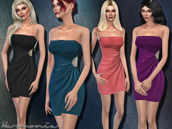 Sims 4 Crystal Embellished Gathered Wrap Dress by Harmonia at TSR