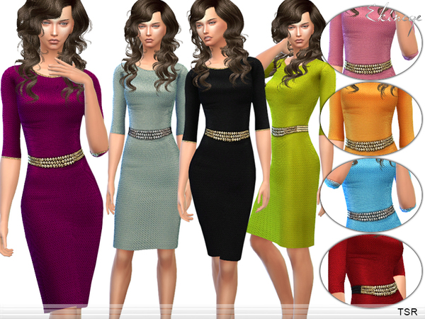 Sims 4 Belted Textured Dress by ekinege at TSR