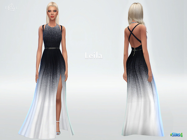 Sims 4 Gradient dress Leila with side cutout by starlord at TSR