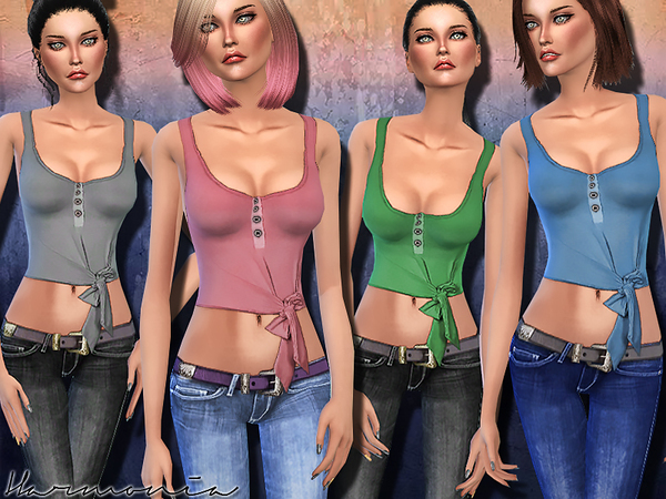 Sims 4 Cropped Knot front Tank Top by Harmonia at TSR