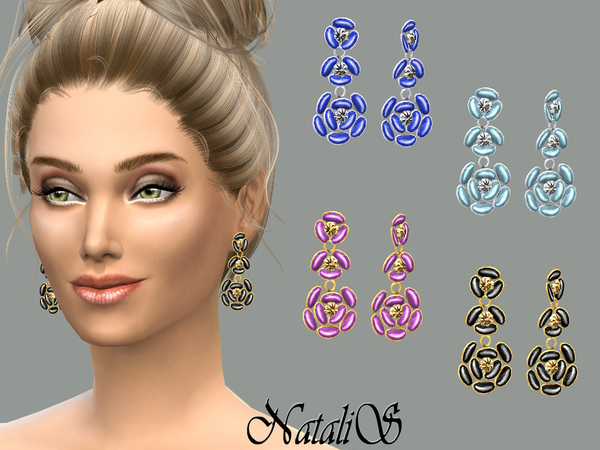 Sims 4 Flower shaped drop earrings by NataliS at TSR