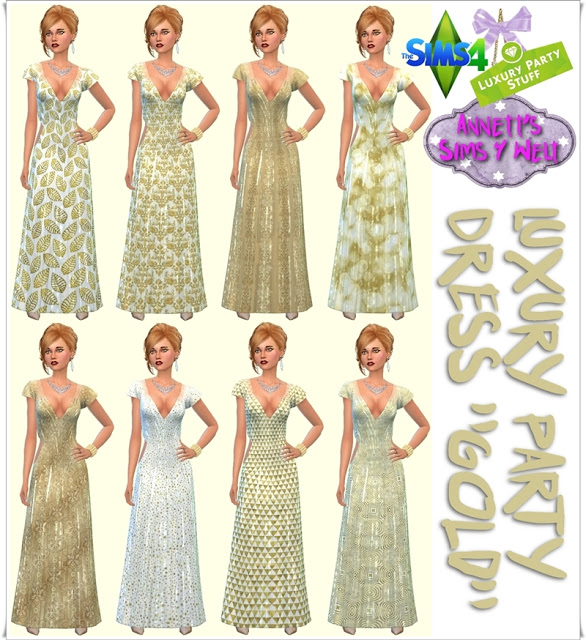 Sims 4 Luxury Party Dress Gold at Annett’s Sims 4 Welt