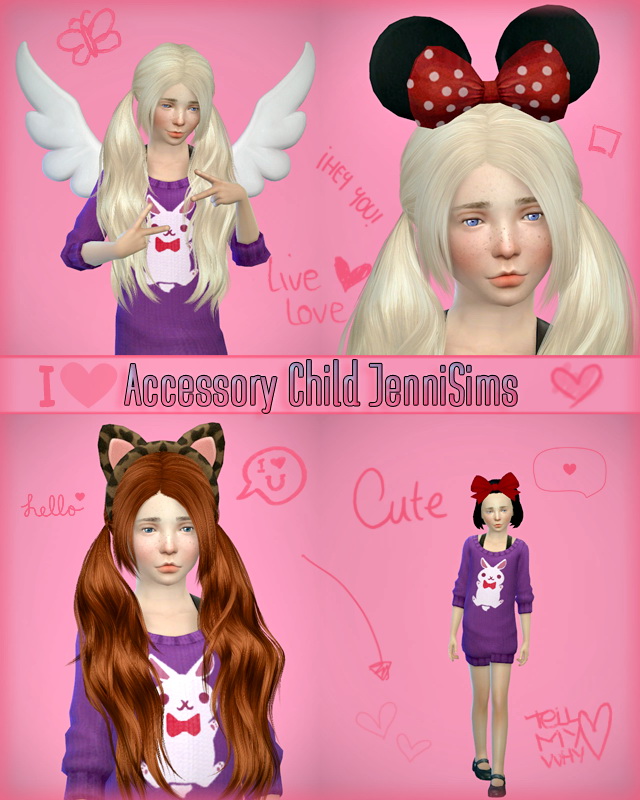 Sims 4 Bow, Minnie, Kitty, Wings acc. set for kids at Jenni Sims