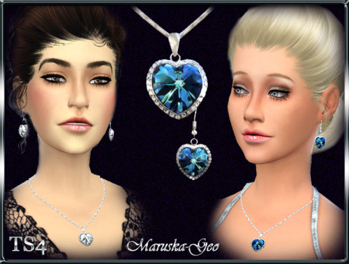 Sims 4 Heart of the Ocean necklace and earrings at Maruska Geo