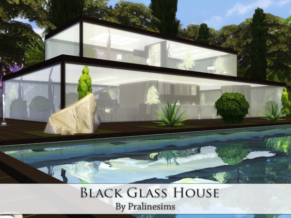 Sims 4 Black Glass House by Pralinesims at TSR