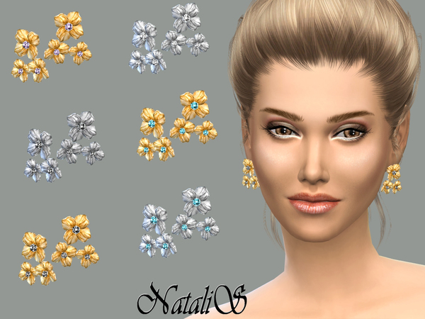 Sims 4 Triple flower earrings by NataliS at TSR