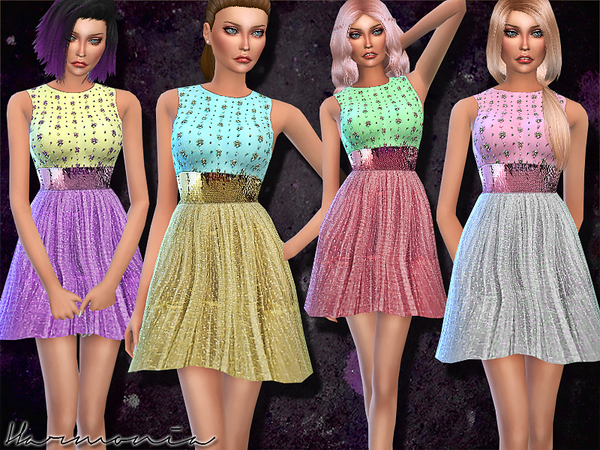 Sims 4 Metallic Blend and Tulle Dress by Harmonia at TSR