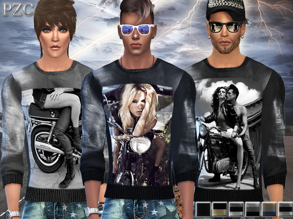 Sims 4 Motorcycle Lovers Sweatshirts and Jeans Shorts by Pinkzombiecupcakes at TSR