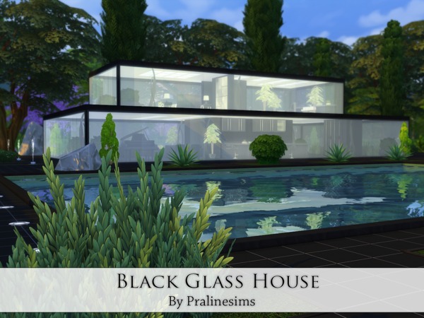 Sims 4 Black Glass House by Pralinesims at TSR