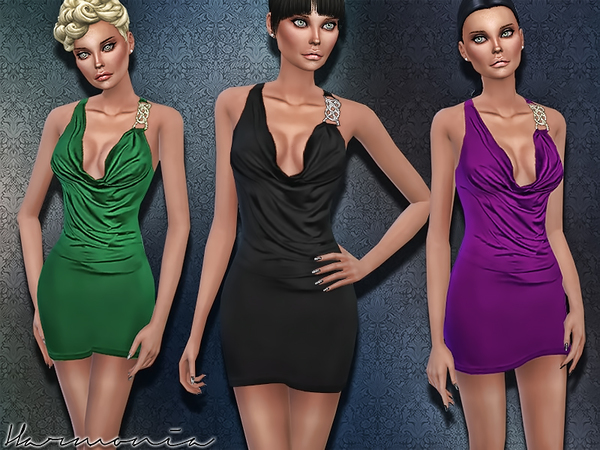 Sims 4 Draped Neck Bodycon Dress by Harmonia at TSR