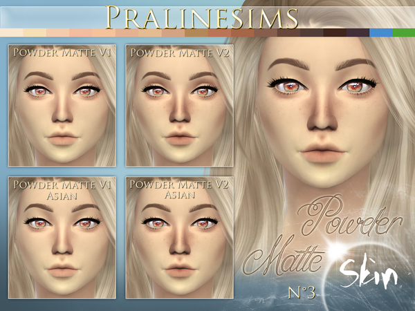 Sims 4 Powder Matte Skin (4 Versions) by Pralinesims at TSR