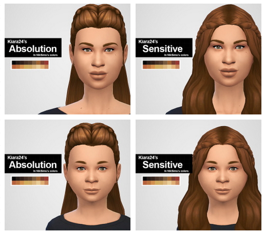 Sims 4 KIARA24′S ABSOLUTION & SENSITIVE HAIRS IN NIKSIM’S COLORS at MintyOwls