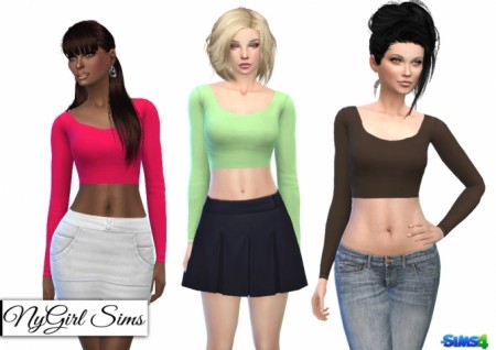 Fitted Scoop Neck Long Sleeve Crop Top at NyGirl Sims » Sims 4 Updates