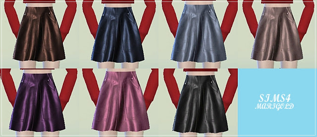 Sims 4 Turtleneck crop top & A line leather skirts at Marigold