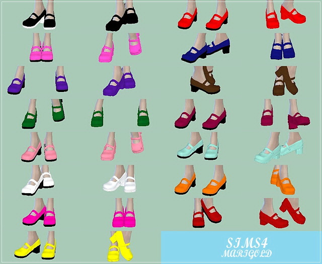 Sims 4 Mary jane shoes solid colors at Marigold