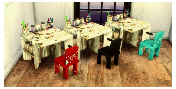 Sims 4 Kids are alright set Castle dollhouse and craft table retextures at Chisami