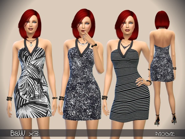 Sims 4 3 black and white short dresses by Paogae at TSR