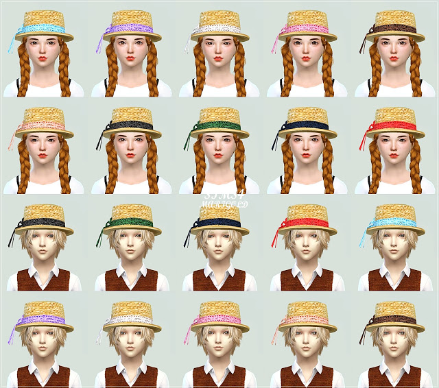 Sims 4 Child lace ribbon straw hat at Marigold