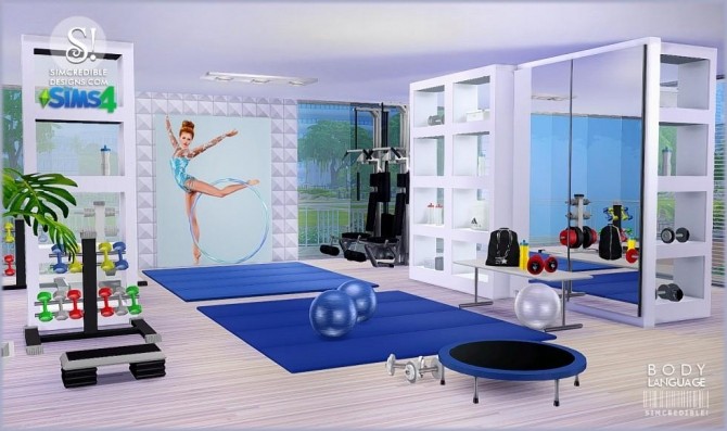 Sims 4 Body Language themed gym room at SIMcredible! Designs 4