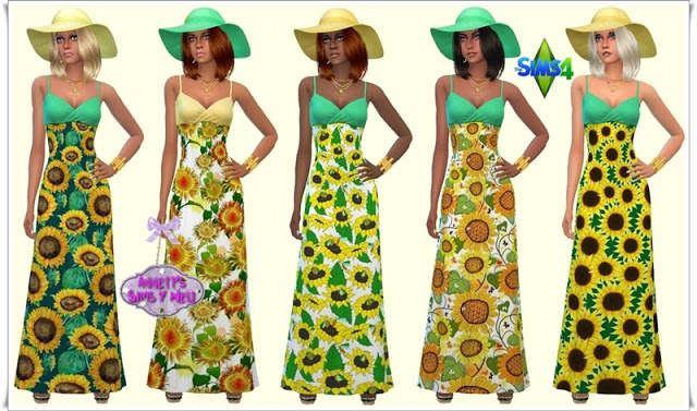 Sims 4 Sunflowers Dresses & Hat at Annett’s Sims 4 Welt
