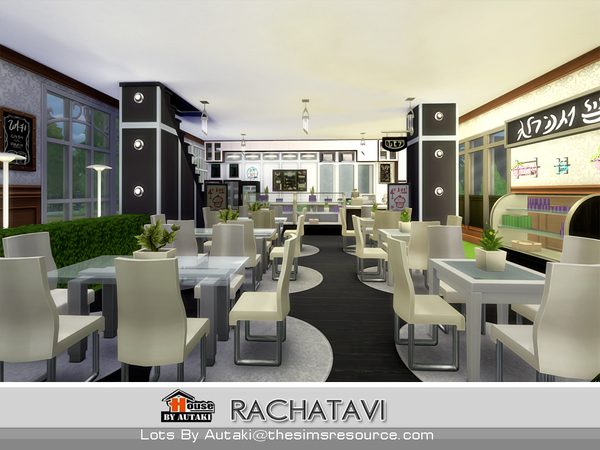 Sims 4 Rachatavi food shop by autaki at TSR