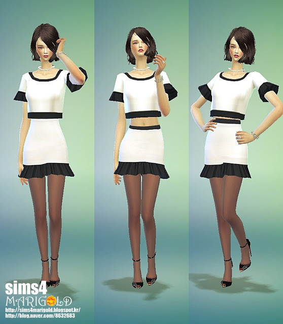 Sims 4 Black&white two piece dress at Marigold