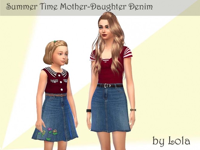 Sims 4 Summer Time Mother Daughter Denim Dresses by Lola at Sims and Just Stuff