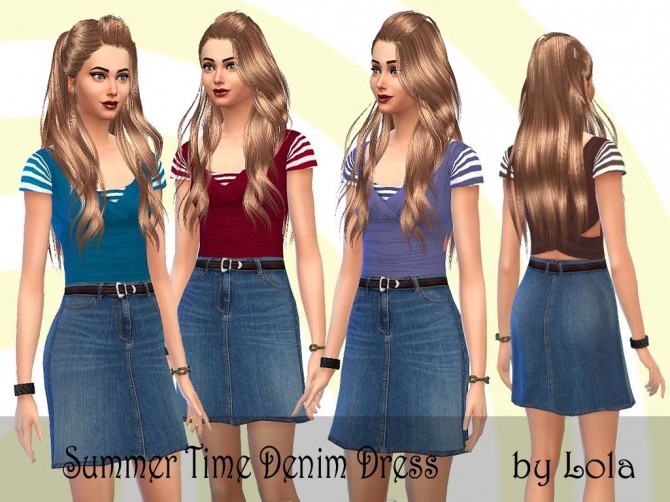 Sims 4 Summer Time Mother Daughter Denim Dresses by Lola at Sims and Just Stuff