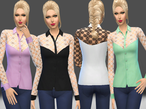 Sims 4 Lace Detail Blouse by melisa inci at TSR