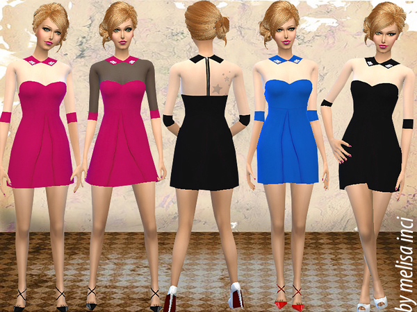 Sims 4 Short Sleeve Peter Pan Collar Dress by melisa inci at TSR