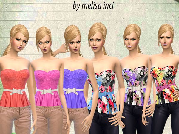 Sims 4 Multi Floral Print Sleeveless Peplum Top by melisa inci at TSR